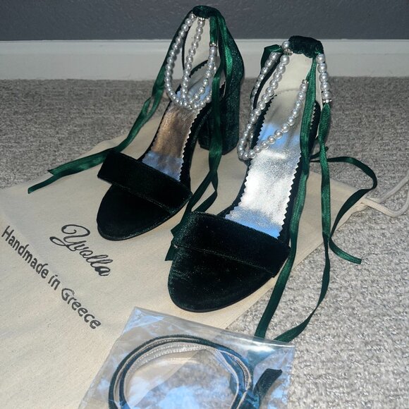 Forest Green Velvet Heels - Picture 2 of 3